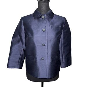 Talbots Navy Blue Mao Jacket 4Button Patch Pockets Breast Pocket Petite 4